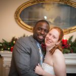 A December Wedding beautiful shot of couple smiling together