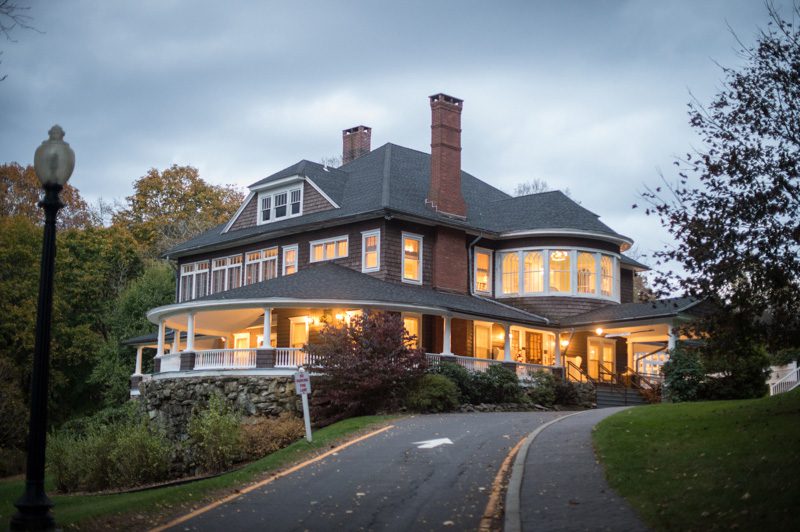 Tarrywile Park Fundraiser mansion lit up at dusk for fall event